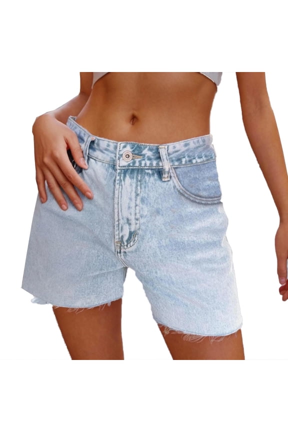 Women's High Waisted Distressed Denim Shorts Comfort Stretchy Loose Fit Casual Short Jeans Summer 2025 Trendy Ripped Jean Shorts Elastic Waist Pants Beach Vacation Clothes