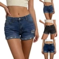 thumbnail image 1 of Women's High Waisted Distressed Denim Shorts Rolled Cuff Stretchy Summer, 1 of 9