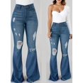 thumbnail image 1 of Women’s High Waisted Distressed Flare Jeans Stretchy Denim Trendy Ripped Details for Curvy Fit, 1 of 6