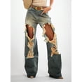 thumbnail image 1 of Women's High - Waisted Distressed  - Leg Jeans Fashion Street Style Trend Vintage Washed Jeans Y2K hip-hop rock trend payment  Extreme Ripped Design Cotton Denim Loose Fit, 1 of 5