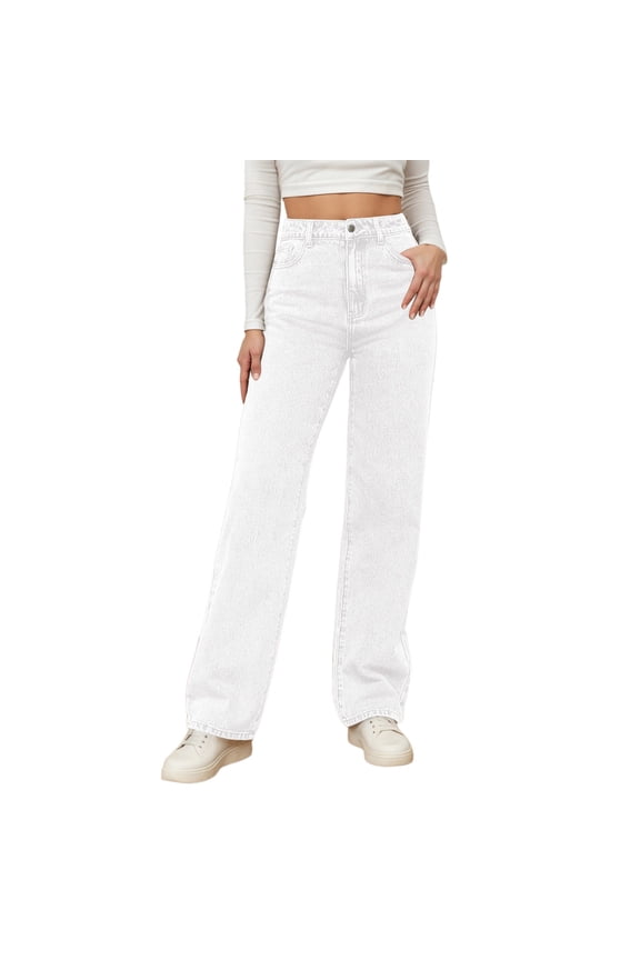 Women's High Waisted Distressed Straight Leg Denim Jeans for Everyday Casual Comfort and Style Soft Cropped Jeans,Color:White,Size:XXL