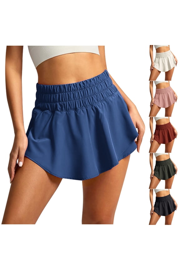 Women's High Waisted Double Layer Yoga Shorts, Solid Color Fitness Sports Tennis Workout Shorts, Quick-Drying Breathable Stretchy Athletic Wear for Gym Running Pilates Casual Lounge