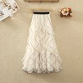 thumbnail image 1 of Women's High-Waisted Double-Layered Fairy Ruffle Hemmed Midi A-Line Skirt, 1 of 4