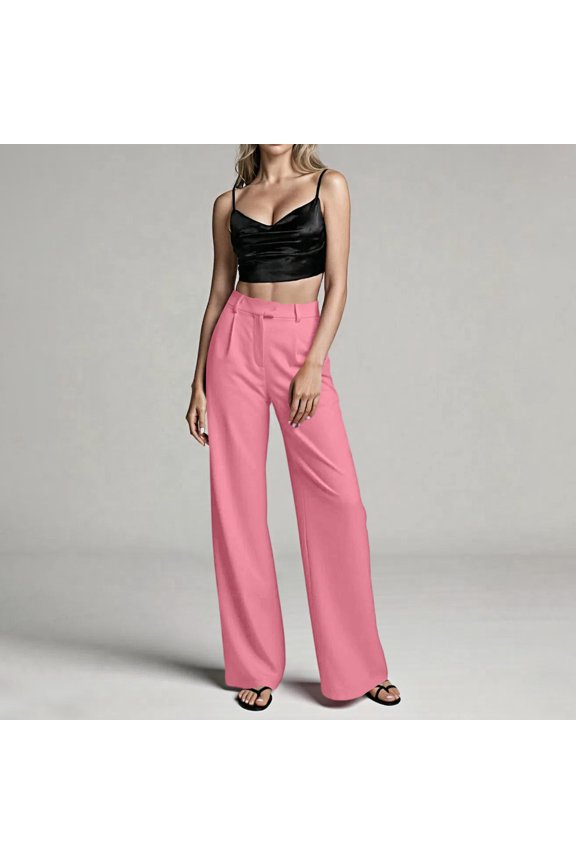 Women's High Waisted Drape Straight Suit Pants Casual Commute Work Trousers Pink M