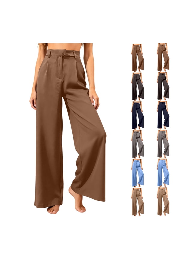 Women's High Waisted Drape Straight Suit Pants Casual Commute Work Trousers Sky Blue M