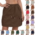 thumbnail image 1 of Women's High Waisted Drawstring Cargo Mini Skirt with Multi Pockets, Casual Lightweight Utility Short Skirt for Daily & Outdoor Wear Camel S, 1 of 9
