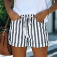 thumbnail image 1 of Women's High Waisted Drawstring Shorts with Pockets, Striped Rolled Hem Casual Summer Shorts, Loose Fit Elastic Waist Short Pants for Women Daily Wear 01-Dark Blue L, 1 of 4