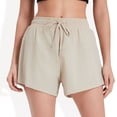 thumbnail image 1 of Women's High Waisted Drawstring Shorts with Elastic Waistband and Lightweight Fabric for Active or Casual Wear- Medium, Light Beige, 1 of 5