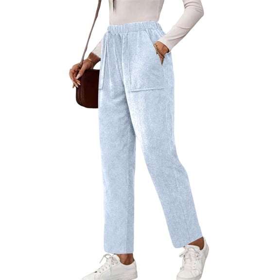 Women's High Waisted Drawstring Straight Leg Pants - Solid Color Loose Casual with Pockets, Sky Blue Size XXL
