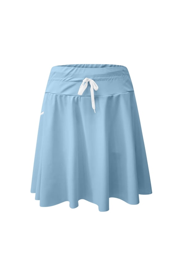 Women's High Waisted Drawstring Swim Skirt with Shorts Liner Bathing Suit Tankinis Swimsuit Bottoms with Zipper Pockets Wrap Skirts for Women Blue L