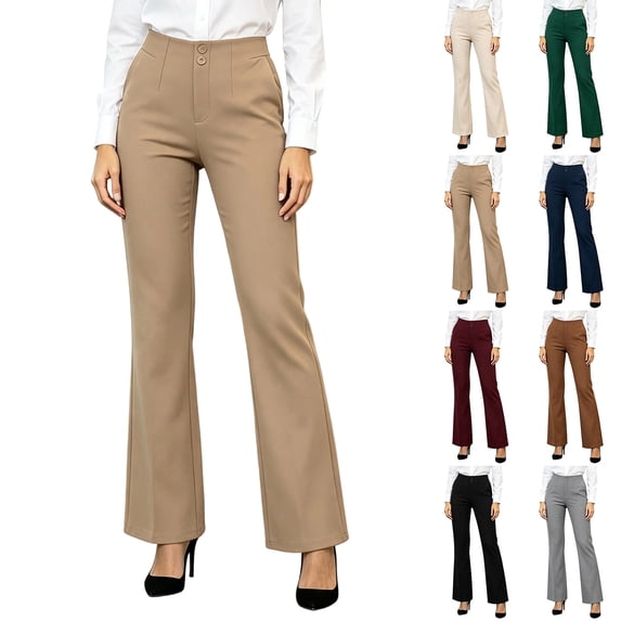 Women's High Waisted Dress Pants Bootcut Flare Leg Double Button Business Casual Work office Trousers with Pockets Stretchy Elegant Wine