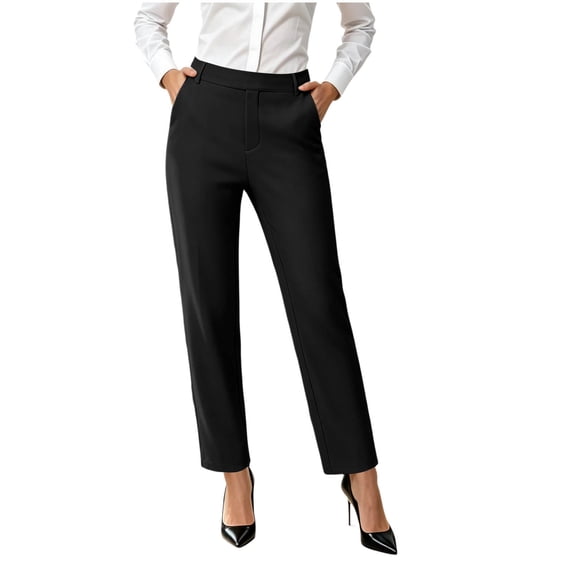 Women's High Waisted Dress Pants Soft Stretchy Straight Leg Ankle Pants Business Casual Work office Trousers with Pockets Elegant Classic Black