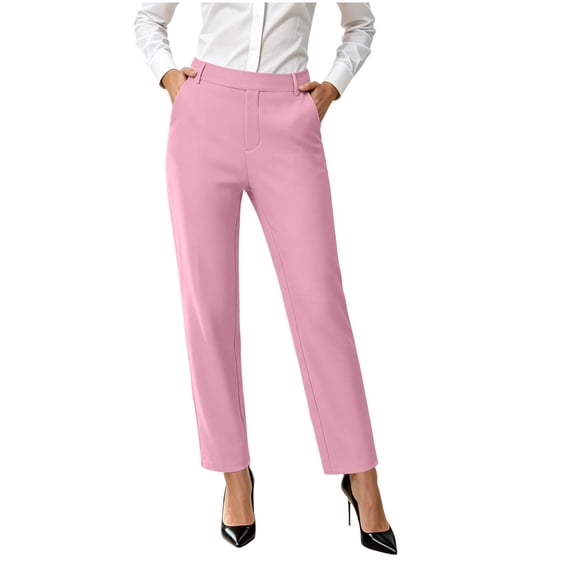 Women's High Waisted Dress Pants Soft Stretchy Straight Leg Ankle Pants Business Casual Work office Trousers with Pockets Elegant Classic Pink