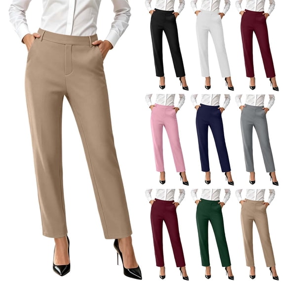 Women's High Waisted Dress Pants Soft Stretchy Straight Leg Ankle Pants Business Casual Work office Trousers with Pockets Elegant Classic White