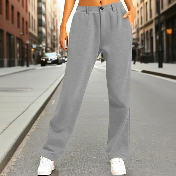 Women's High Waisted Dress Pants Stretch Wide Leg Sweatpants for Casual, Work, Streetwear Elastic Waist Straight Trousers with Pockets Gray S
