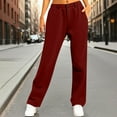 thumbnail image 1 of Women's High Waisted Dress Pants Stretch Wide Leg Sweatpants for Casual, Work, Streetwear Elastic Waist Straight Trousers with Pockets Wine L, 1 of 6