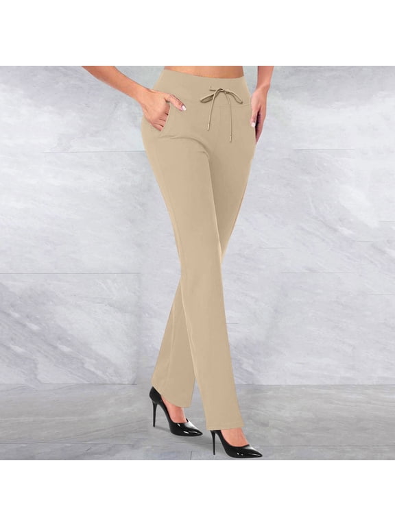 Women's High Waisted Dress Pants Stretchy Pull On Straight Leg Office Work Slacks Regular Tall Business Casual Pants,Dress Pants for Women Slim Fit Trousers Dressy Work Pants Slacks for Women M