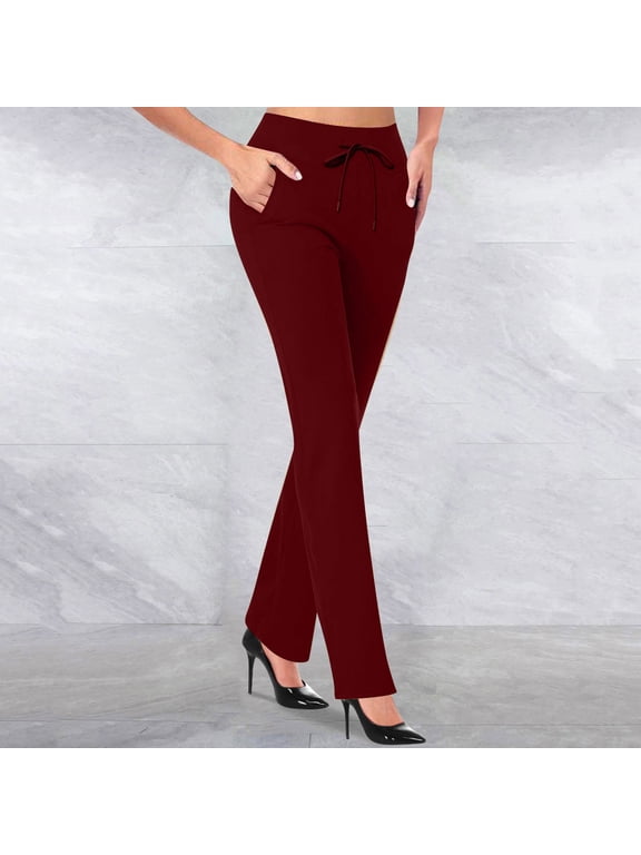 Women's High Waisted Dress Pants Stretchy Pull On Straight Leg Office Work Slacks Regular Tall Business Casual Pants,Dress Pants for Women Slim Fit Trousers Dressy Work Pants Slacks for Women L