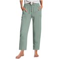 thumbnail image 1 of Women's High Waisted Dressy Trousers New Cotton Pants for Women Drawstring Elastic High Waisted Trousers Lightweight Baggy Summer Clothing with Pockets Mint Green L, 1 of 6