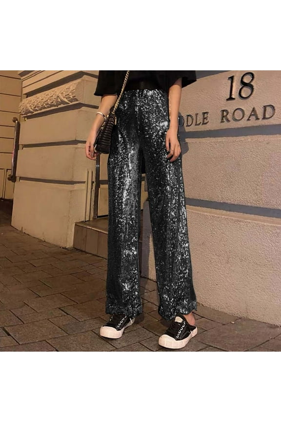 Women's High Waisted Fashion Casual Pants With Metallic Glitter And Flowy A Line Design: For Everyday Wear Women Pants Casual Loose Womens Casual Pants Drawstring Womens Business Casual Pants Size 2