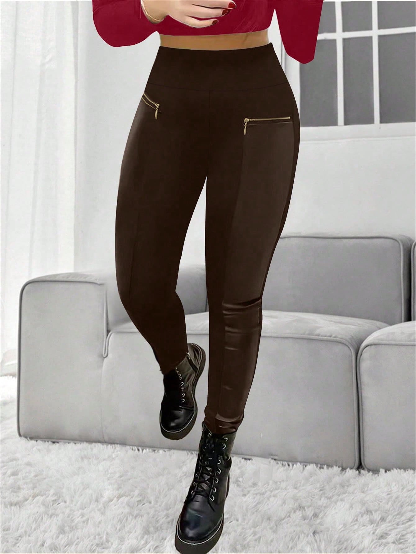 Women's High Waisted Faux Leather Panel Leggings - Walmart.com