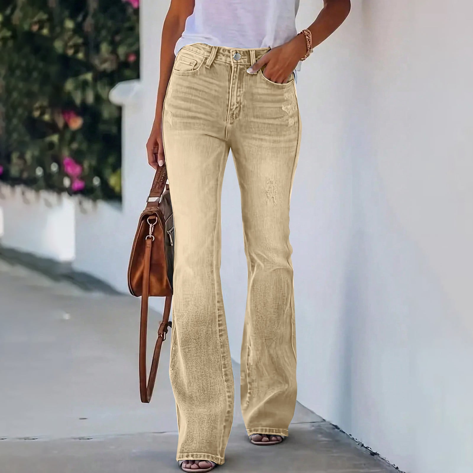 Women's High Waisted Flare Bell Bottom Jeans Stretchy Denim Pants