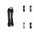 thumbnail image 1 of Women's High Waisted Flare Jeans, Retro Stretch Denim Pants Mid-Low Rise Bootcut Trousers for Women, Y2K 90s Vintage Bell Bottom Streetwear, 1 of 5