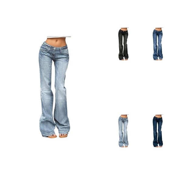 Women's High Waisted Flare Jeans, Retro Stretch Denim Pants Mid-Low Rise Bootcut Trousers for Women, Y2K 90s Vintage Bell Bottom Streetwear