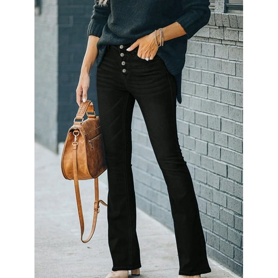 Women's High - Waisted Flare Jeans Slim Fit Retro Vintage Trend Fashion Casual Cotton Denim Button - Front Design Light Blue Wash Fashion Casual Pants for Daily Street