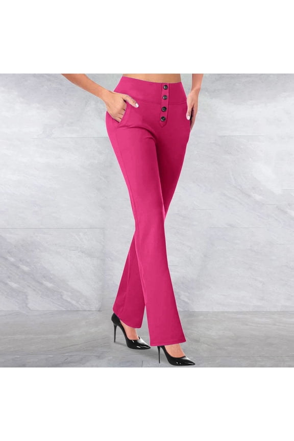 Women's High Waisted Flare Leggings, Yoga Pants with Tummy Control, Stretchy Workout Pants, Business Casual Trousers for Office, Gym and Daily Wear-Hot Pink