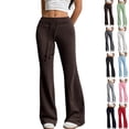 thumbnail image 1 of Women's High Waisted Flare Leggings with Pockets - Tummy Control Drawstring Wide Leg Yoga Pants Soft Lounge Workout Gym Y2K Bell Bottoms Coffee S, 1 of 8