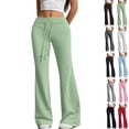 thumbnail image 1 of Women's High Waisted Flare Leggings with Pockets - Tummy Control Drawstring Wide Leg Yoga Pants Soft Lounge Workout Gym Y2K Bell Bottoms Mint Green S, 1 of 8
