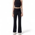 thumbnail image 1 of Women's High-Waisted Flare Pants with Twist Knot Detail - Medium, Black, 1 of 7