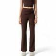 thumbnail image 1 of Women's High-Waisted Flare Pants with Twist Knot Detail - Small, Brown, 1 of 6