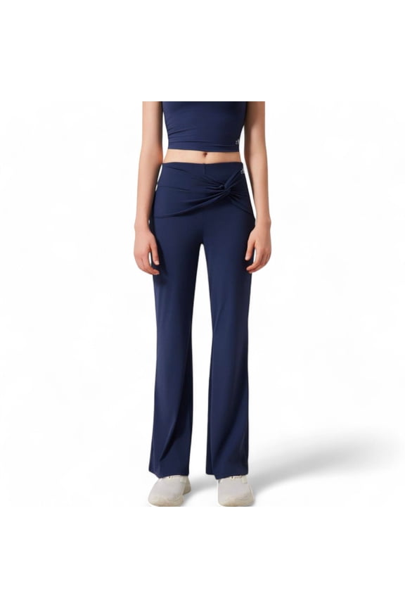 Women's High-Waisted Flare Pants with Twist Knot Detail - X Large, Navy