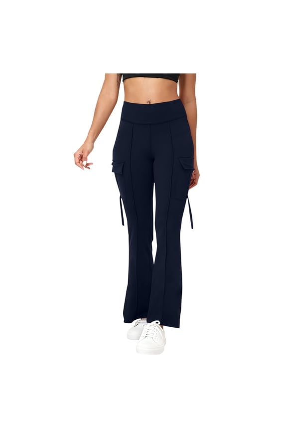 Women's High-Waisted Flare Yoga Leggings - Tummy Control Butt-Lifting Workout Pants with Pockets, No-Front-Seam Scrunch Gym Running Bottoms