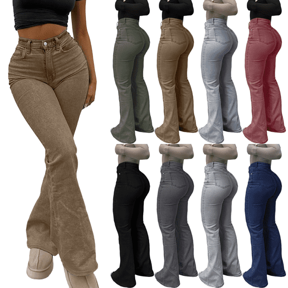 Women's High Waisted Flared Jeans Stretch Slim With Pockets Denim Pants loose wide bootcut fit Street Fashion