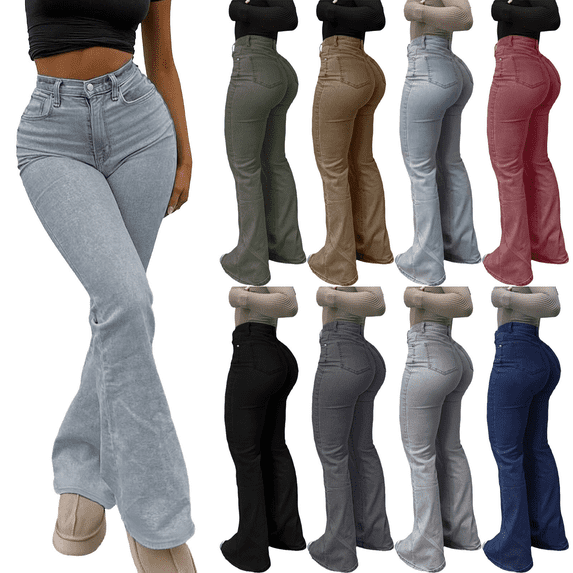 Women's High Waisted Flared Jeans Stretch Slim With Pockets Denim Pants loose wide bootcut fit Street Fashion