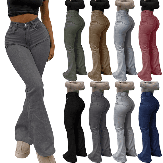 Women's High Waisted Flared Jeans Stretch Slim With Pockets Denim Pants loose wide bootcut fit Street Fashion