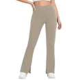 thumbnail image 1 of Women's High Waisted Flared Yoga Pants with Pockets Split Hem Breathable Workout Leggings for Fitness Casual Beige S, 1 of 7