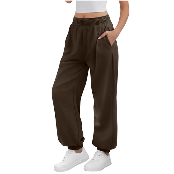 Women's High Waisted Fleece Joggers, Women Soft Fuzzy Sweatpants with Drawstring, Female Cozy Winter Warm Solid Color Jogger Sweatpants with Pockets
