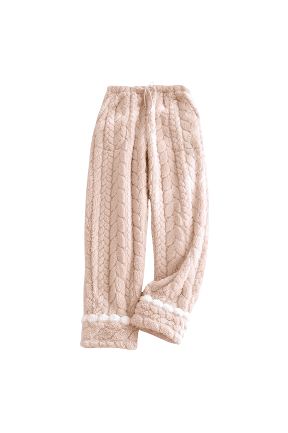 Women's High Waisted Fleece Lined Wide Leg Pants - Draped Thickened Woolen Casual Straight Leg Trousers, Pink Size XL