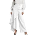 thumbnail image 1 of Women's High Waisted Flowy Asymmetrical Wrap Pants Button Down Fashion Skirted Palazzo Pant for Spring Summer White 2XL, 1 of 4