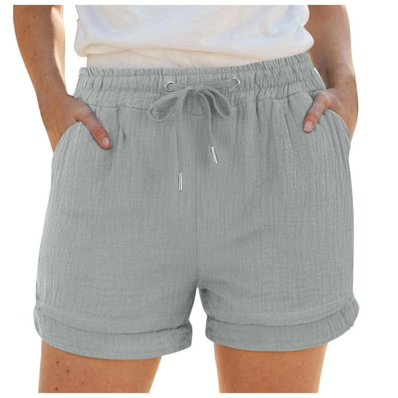 Women's High Waisted Gauze Cotton Shorts Linen-Like Breathable Drawstring Summer Beach Shorts with Pockets
