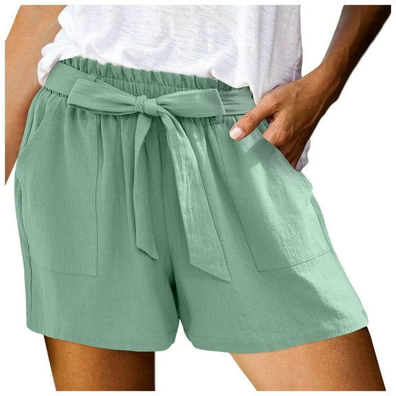 Women's High Waisted Gauze Cotton Shorts Linen-Like Breathable Drawstring Summer Beach Shorts with Pockets