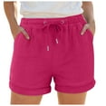 thumbnail image 1 of Women's High Waisted Gauze Cotton Shorts Linen-Like Breathable Drawstring Summer Beach Shorts with Pockets, 1 of 7
