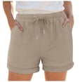 thumbnail image 1 of Women's High Waisted Gauze Cotton Shorts Linen-Like Breathable Drawstring Summer Beach Shorts with Pockets, 1 of 7