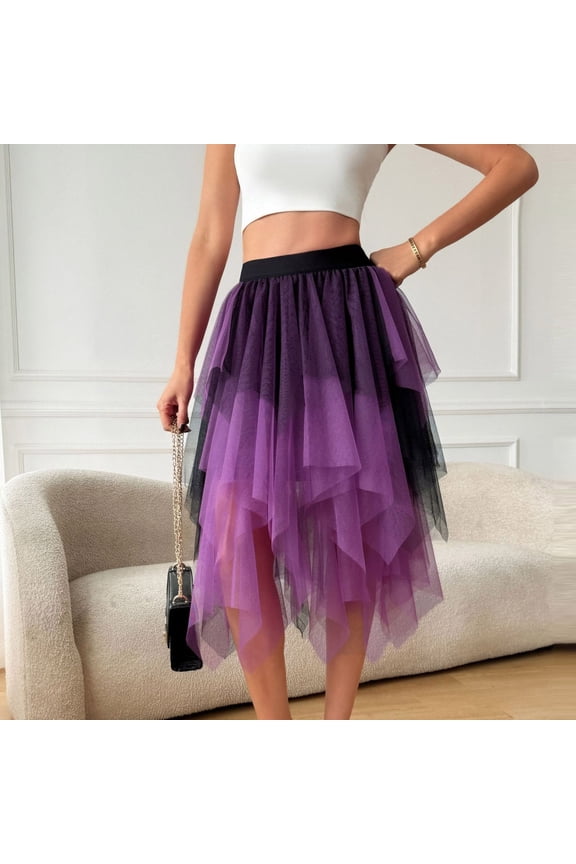 Women's High Waisted High Low Tulle Skirt Multi Layered Mesh Ruffle Irregular Hem Gothic Punk Party Skirt Flattering A-Line Silhouette For Prom Performance Club