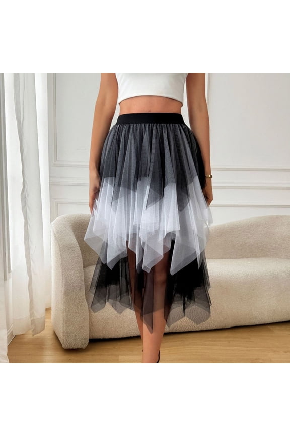 Women's High Waisted High Low Tulle Skirt Multi Layered Mesh Ruffle Irregular Hem Gothic Punk Party Skirt Flattering A-Line Silhouette For Prom Performance Club