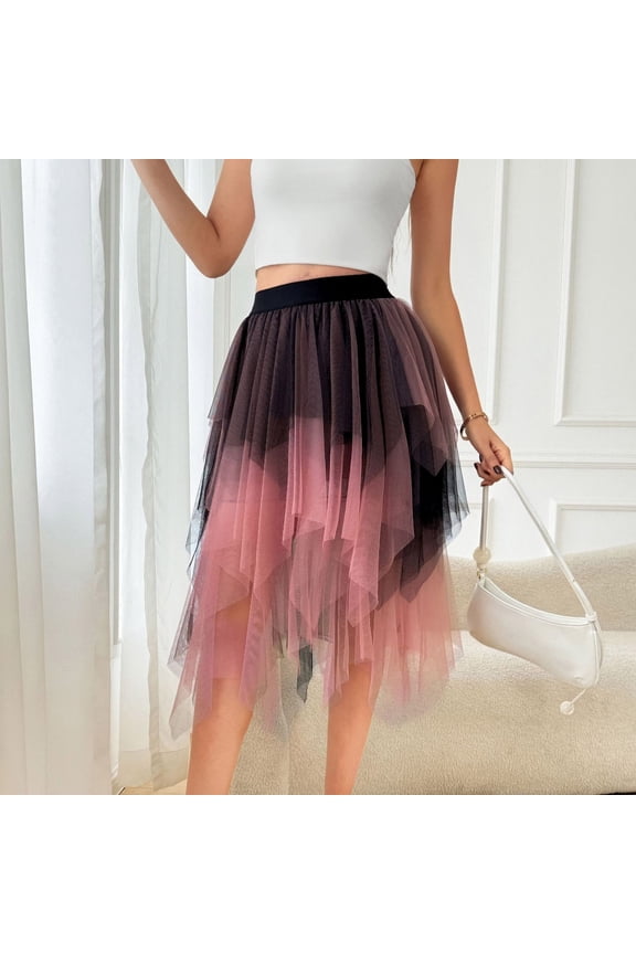 Women's High Waisted High Low Tulle Skirt Multi Layered Mesh Ruffle Irregular Hem Gothic Punk Party Skirt Flattering A-Line Silhouette For Prom Performance Club